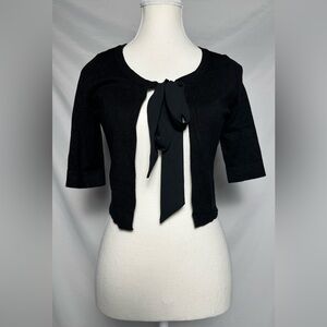 RW&CO Black 3/4 Sleeve Bow Cropped Ballet Coquette Preppy Cardigan Size XS